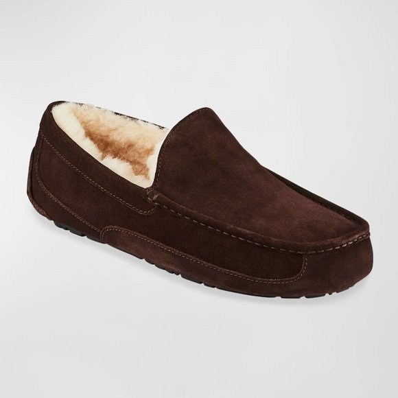 UGG Men's Ascot Slipper Shoe Slip-On Sheepskin Suede Indoor/Outdoor Espresso 8 - Picture 2 of 7